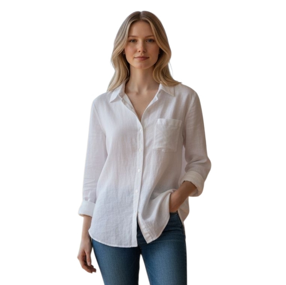 Reiss White Linen Minimalist Classic Coastal Neutral Button Down Shirt women's 2